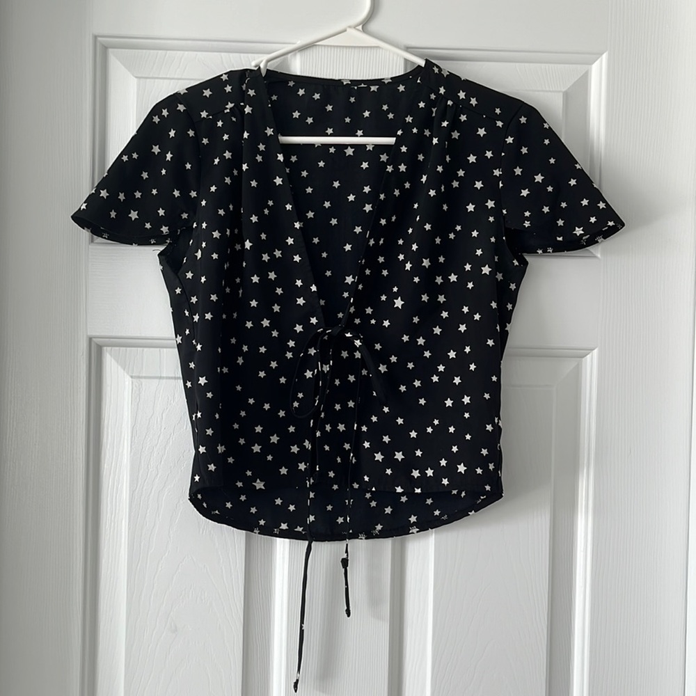 Silky Tie Front Star Brandy Shirt